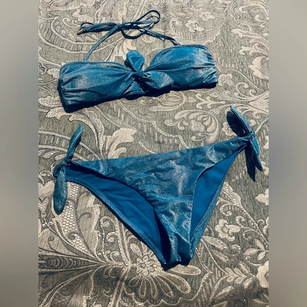 Zimmermann Raie Lurex Blue Iris Tie Bikini Set